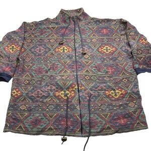 VTG 90's Forenza Aztec All Over Print‎ Fleece Jacket Women L Zip Southwestern